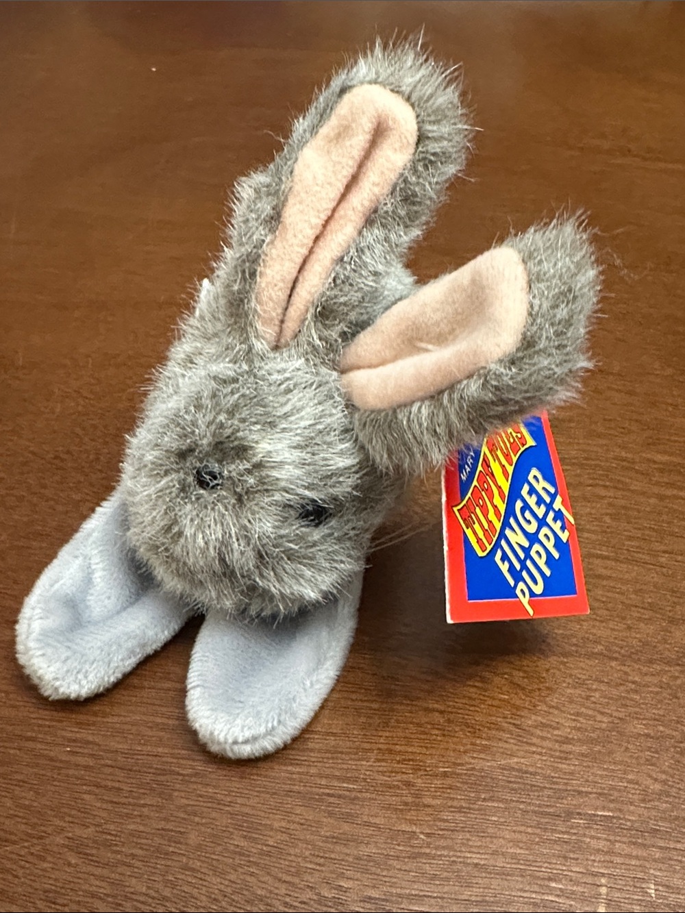 Vintage Mary Meyer Gray Plush Bunny Finger Puppet - Gray with Pink Ears
